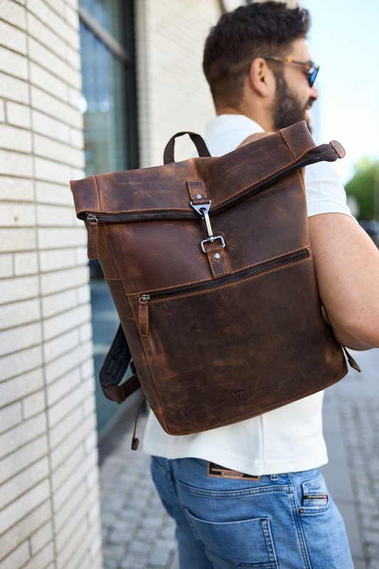 Plecak skórzany na laptopa 15,6 biznesowy duży A4 pojemny brązowy premium Beltimore N19