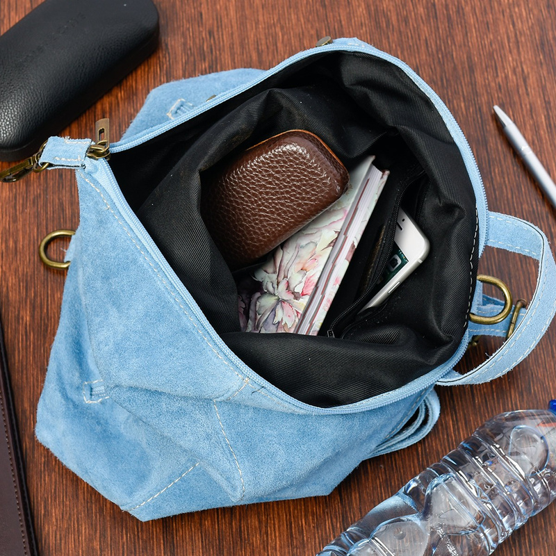 Błękitny plecak damski zamszowy skórzany na ramię Włoski W14