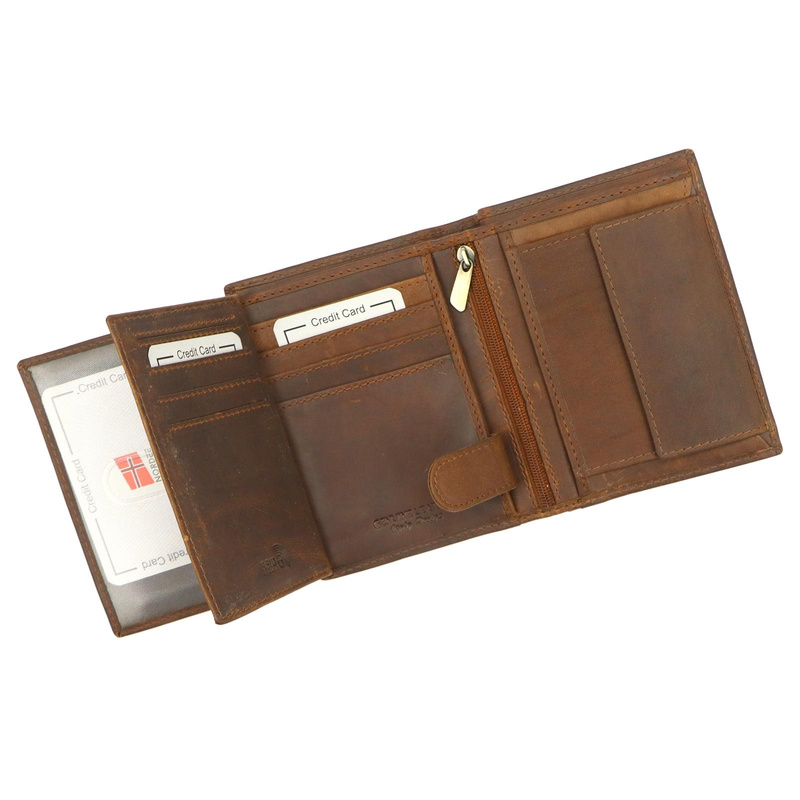 Rozbudowany pojemny pionowy składany skórzany męski portfel marki Nordee