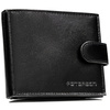 Portfel męski ze skóry naturalnej w czarnym kolorze zamykany na zatrzask, w zestawie z brelokiem - Peterson