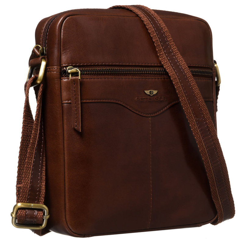 Jednokomorowa, brązowa listonoszka męska ze skóry naturalnej - Peterson