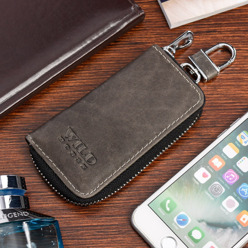 Etui na klucze premium skórzane kluczówka Wild Horse szare P84