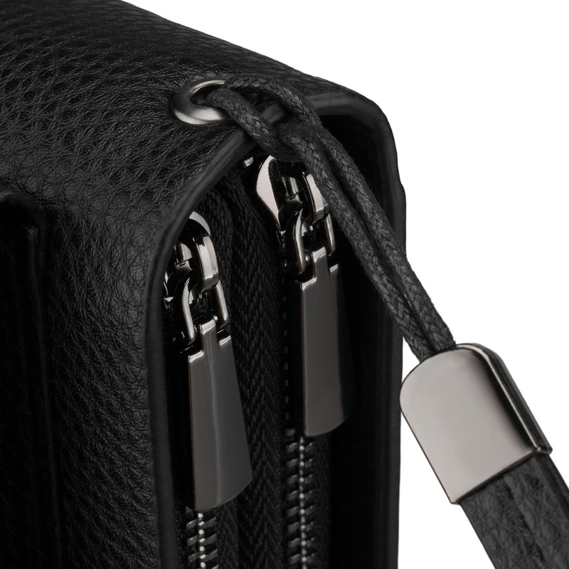 Saszetka męska do ręki wykonana ze skóry ekologicznej w czarnym kolorze - Rovicky