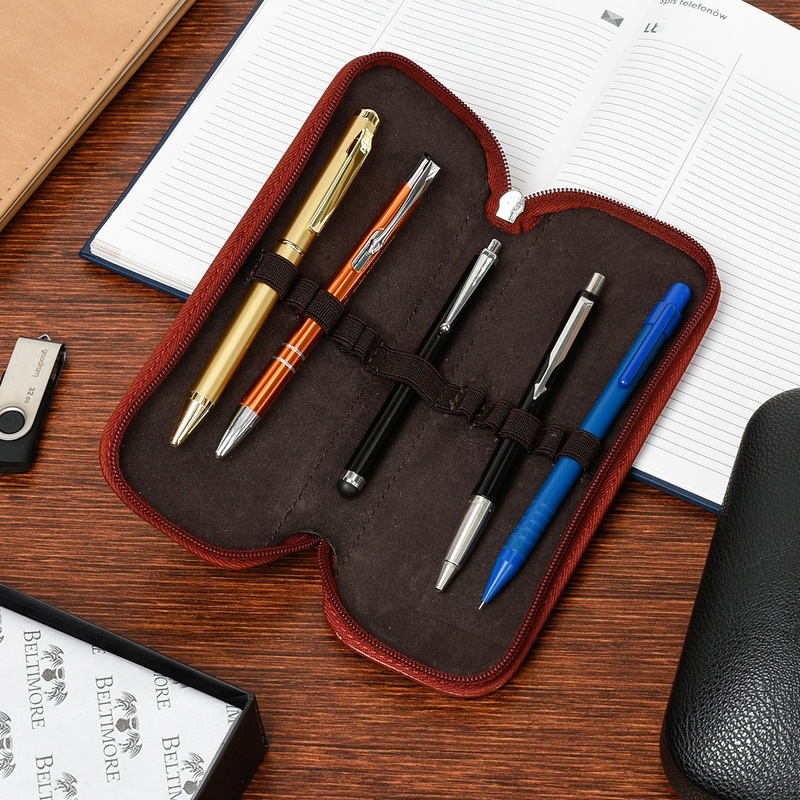 Granatowy piórnik Skórzany etui na pióro Beltimore J05