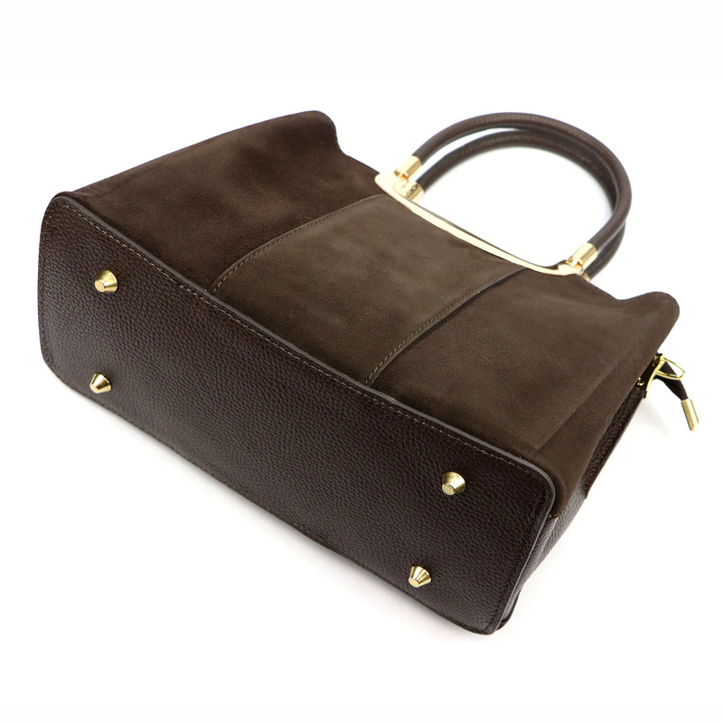 Vera Pelle damski skórzany kuferek torebka do ręki z paskiem i organizerem