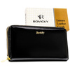 Czarny portfel-piórnik damski z lakierowanej skóry naturalnej wyposażony w system RFID - Rovicky