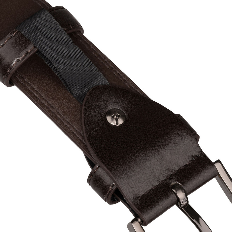 Brązowy, męski pasek ze skóry ekologicznej z tradycyjną klamrą - Peterson