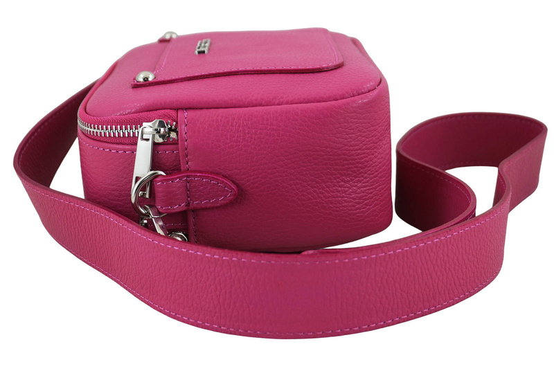 Listonoszka damska na szerokim pasku skórzana - Fuksja