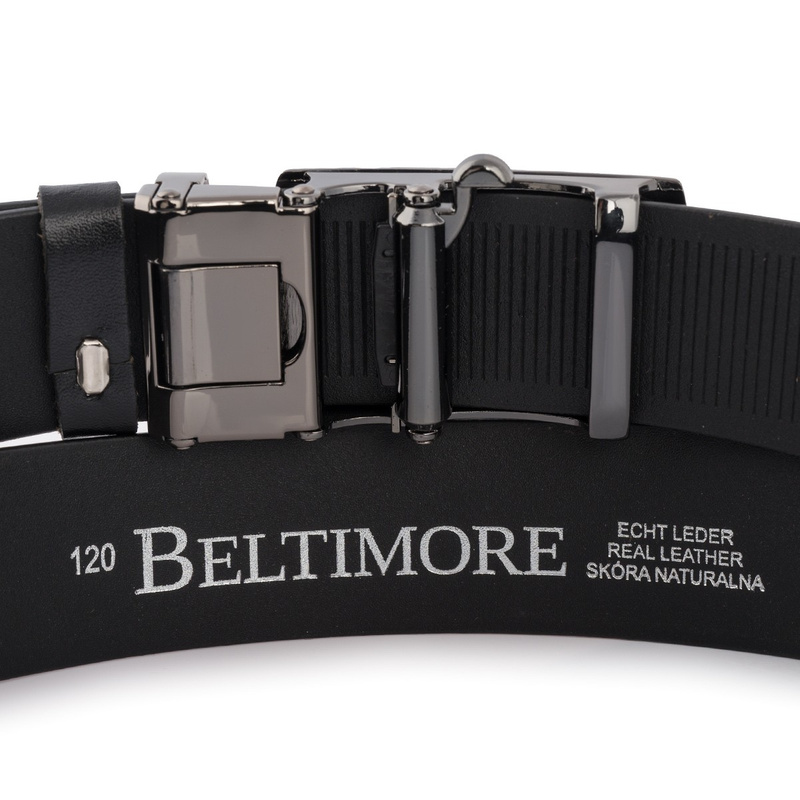 Pasek męski skórzany klamra automat czarny Beltimore A08 : Kolory - czarny, Rozmiar pasków - r.115-130 cm