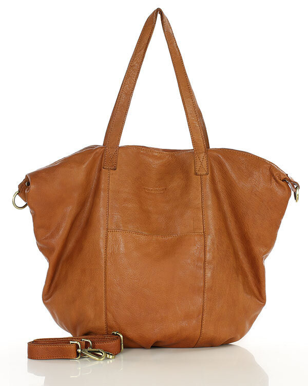 Torba damska skórzana shopper z kieszeniami - It bag MARCO MAZZINI brąz camel