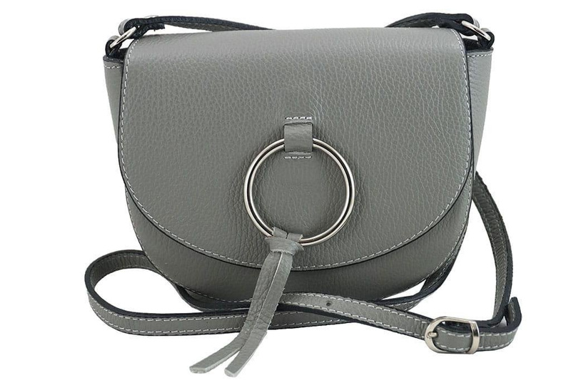 Damska skórzana listonoszka włoska - Szara ciemna
