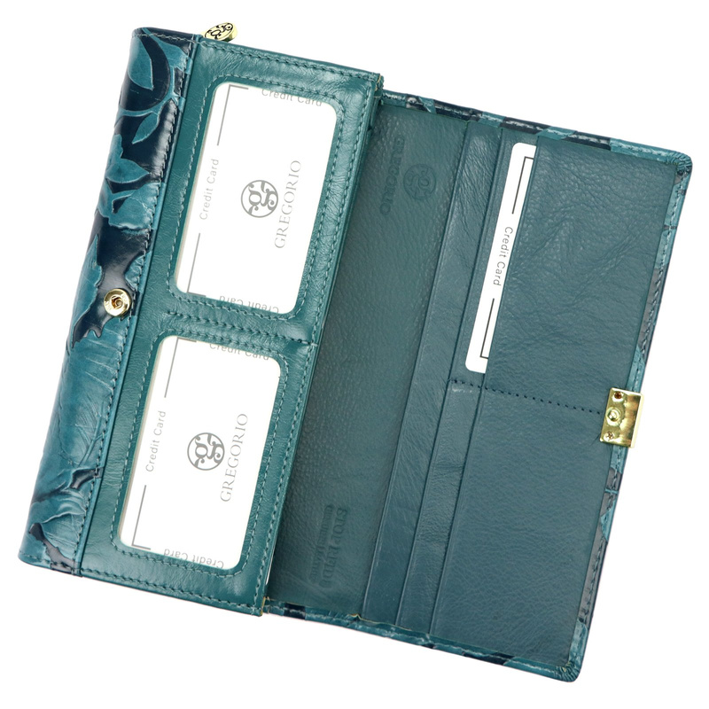 Gregorio podłużny damski portfel duży skóra naturalna kwiatowy wzór