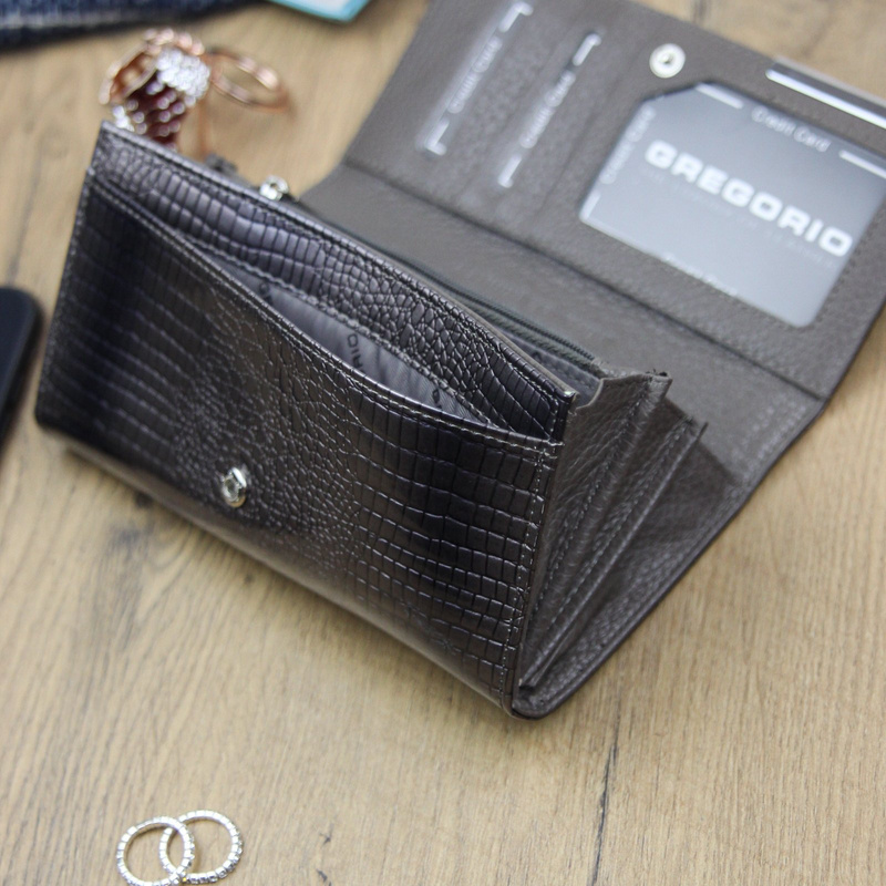 Gregorio damski portfel skóra naturalna duża portmonetka skóra krokodyla
