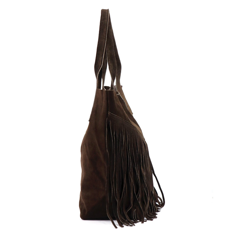 Luka damska shopperbag skórzana zamszowa torebka na ramię z frędzlami