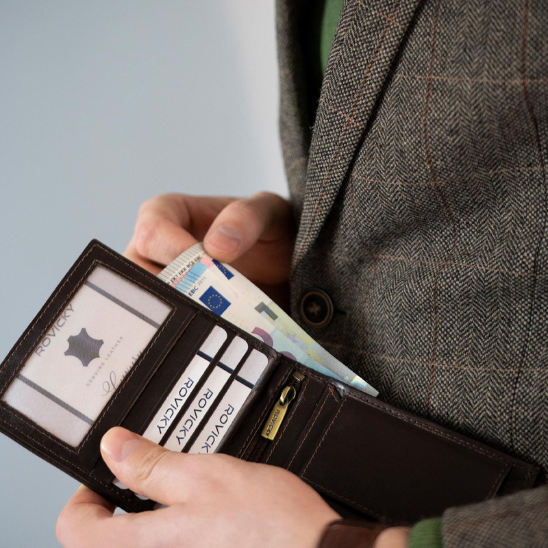 Portfel Skórzany Męski Rozbudowany Skóra Naturalna Rovicky RFID