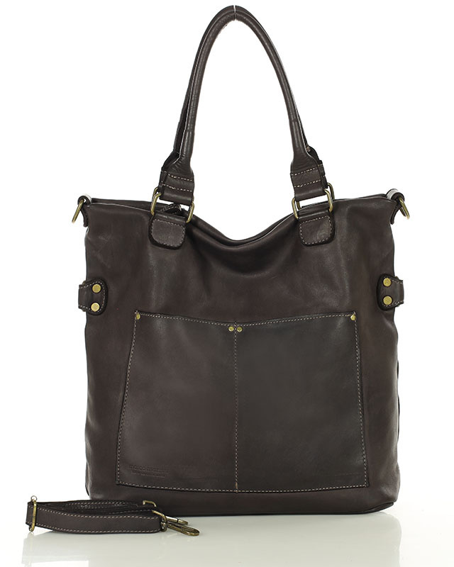 Torebka skórzana XL shopper vintage bag z kieszeniami vera pelle - MARCO MAZZINI brąz caffe