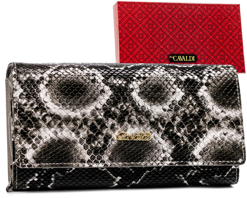 Podłużna portmonetka Stylowy damski portfel ze wzorem skóry węża Cavaldi