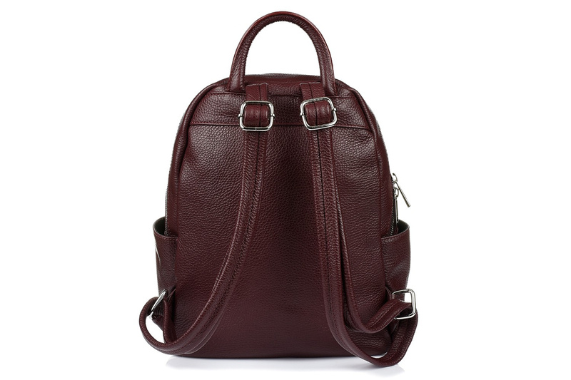 Granatowy Włoski Plecak Skórzany A4 damski dużo kieszeni C79