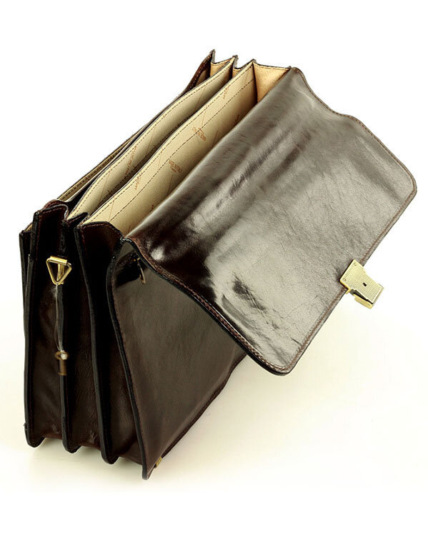 Teczka męska skórzana MARCO MAZZINI handmade - ROBERTO Classic ciemny brąz