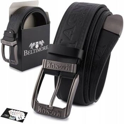 Pasek męski skórzany premium szeroki 4cm klasyczny czarny Beltimore Jeans E04 : Kolory - czarny, Rozmiar pasków - r.85-100 cm