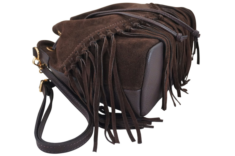 Torebka skórzana boho style - Brązowa ciemna