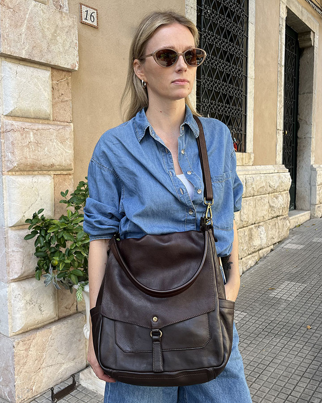 Wygodna torba damska na ramię skóra naturalna vera pelle - MARCO MAZZINI ciemny brąz caffe