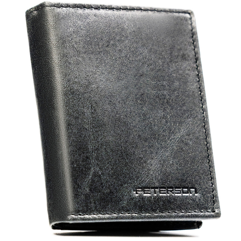 Pionowy, czarny portfel męski ze skóry naturalnej wyposażony w system RFID - Peterson