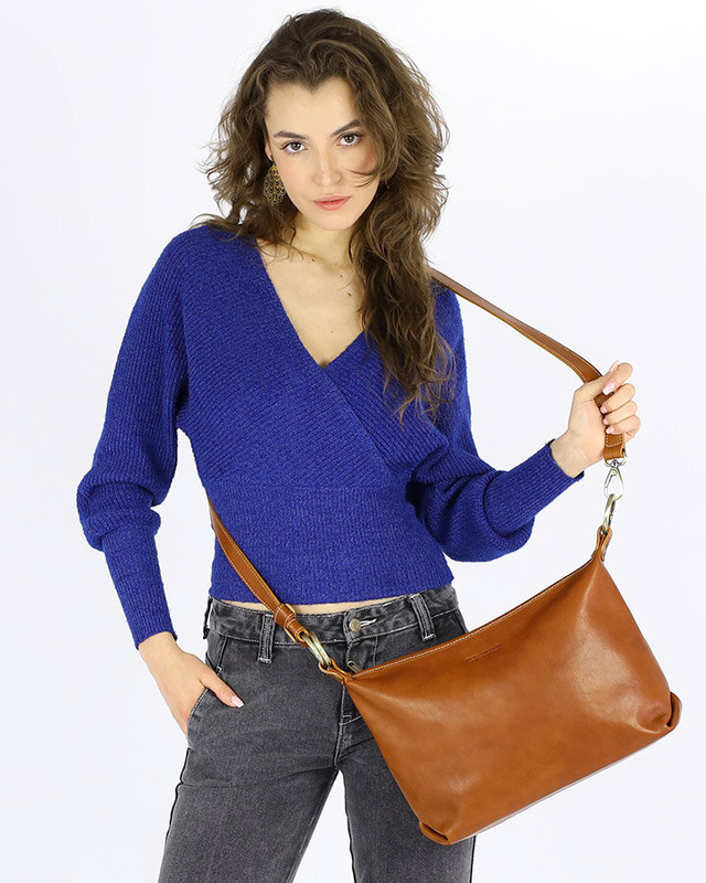 Luksusowa torebka skórzana na długim pasku z regulacją - MARCO MAZZINI camelowa