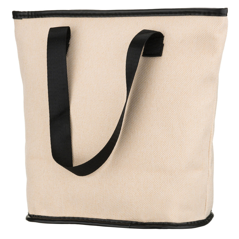 Beżowo-czarna kosmetyczka z tkaniny syntetycznej wyposażona w uchwyty, zamykana suwakiem - Peterson