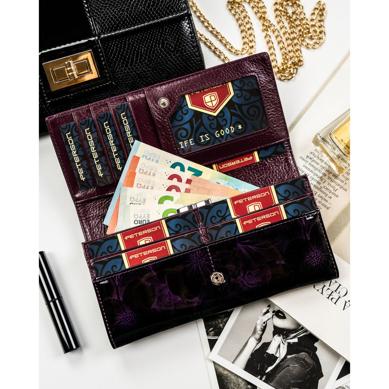 skóra naturalna + Damski portfel ze skóry ekologicznej Peterson PTN PS122-FDS