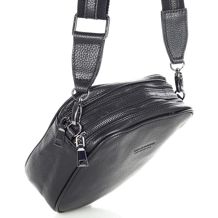 Torba skórzana na dwa zamki crossbody camera bag - MARCO MAZZINI czarny