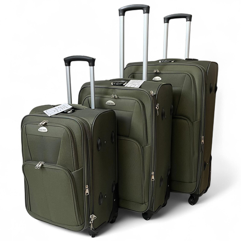 EASY TRIP zestaw trzech walizek na kółkach miękkie materiałowe kieszenie