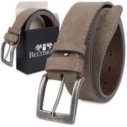 Pasek męski skórzany zamszowy skóra naturalna szary Beltimore W48 : Kolory - szary, srebrny, Rozmiar pasków - r.85-100 cm