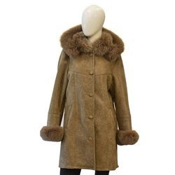 Damski zimowy ciepły Kożuch z futrem skóra owcza na guziki kaptur Bukowski