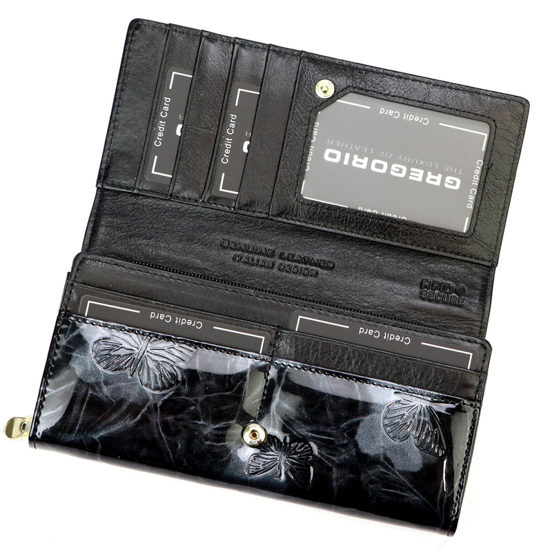 Gregorio damski portfel klasyczny podłużny duża portmonetka lakierowana