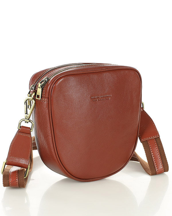 Torba skórzana na dwa zamki crossbody camera bag - MARCO MAZZINI brązowy