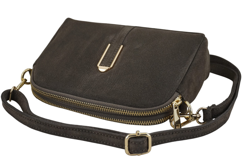 Mała torebka zamszowa wieczorowa - Beżowa ciemna