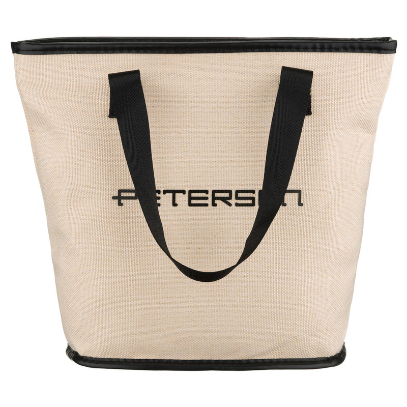 Beżowo-czarna kosmetyczka z tkaniny syntetycznej wyposażona w uchwyty, zamykana suwakiem - Peterson