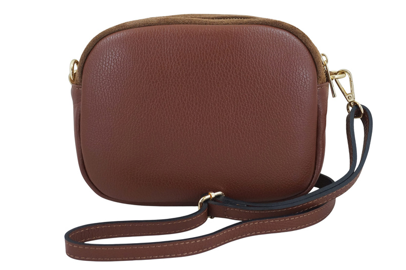 Mała zamszowa listonoszka ze złotym zapięciem - Brązowa