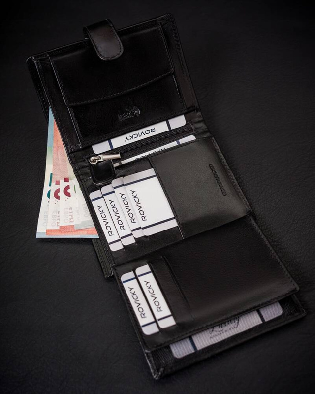 Duży Skórzany portfel męski system RFID Rovicky