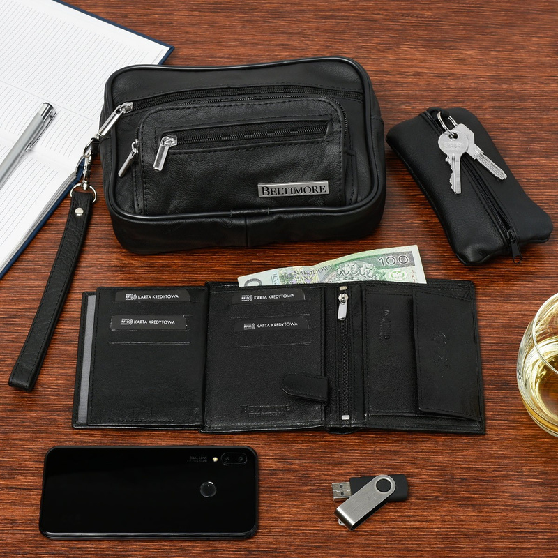Zestaw męski skórzany premium Beltimore portfel saszetka etui P69