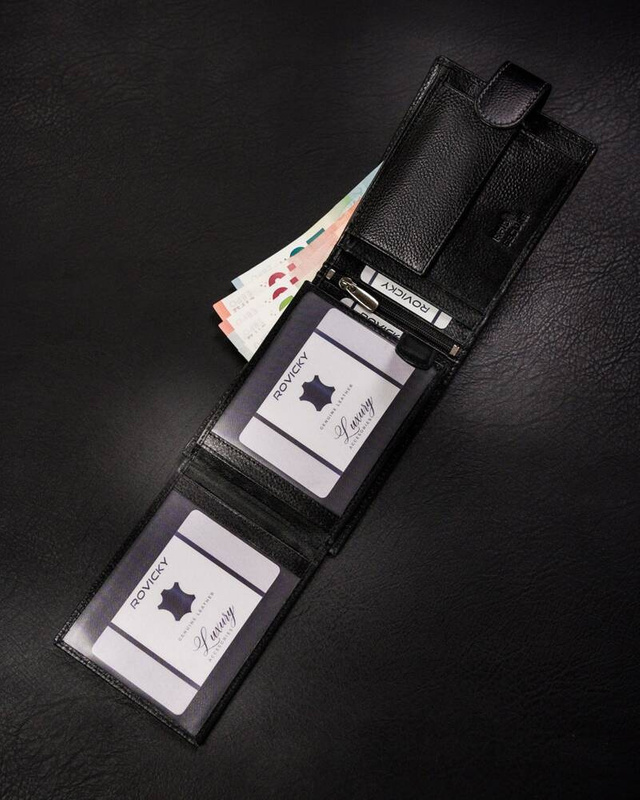 Męski skórzany portfel na zatrzask Rovicky z RFID