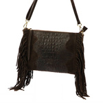 Vera Pelle skórzana damska listonoszka torebka przez ramię z frędzlami