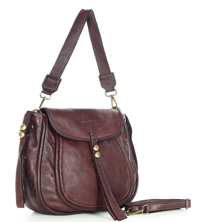 Marco Mazzini Torebka classic saddle bag ze skóry naturalnej na ramie bordowa