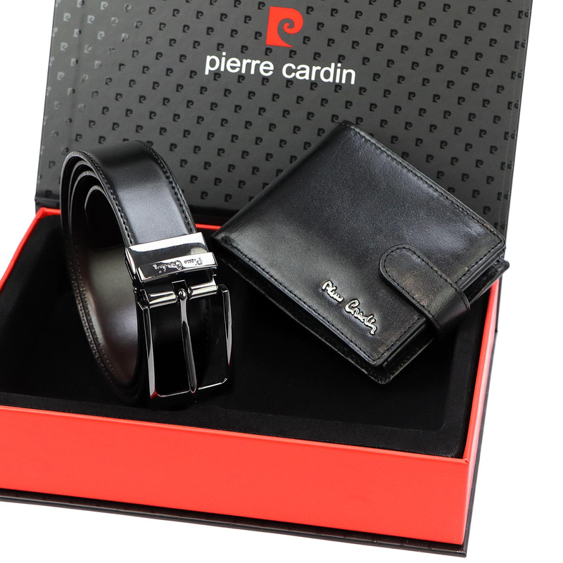 Pierre Cardin męski zestaw prezentowy skórzany portfel i pasek do spodni