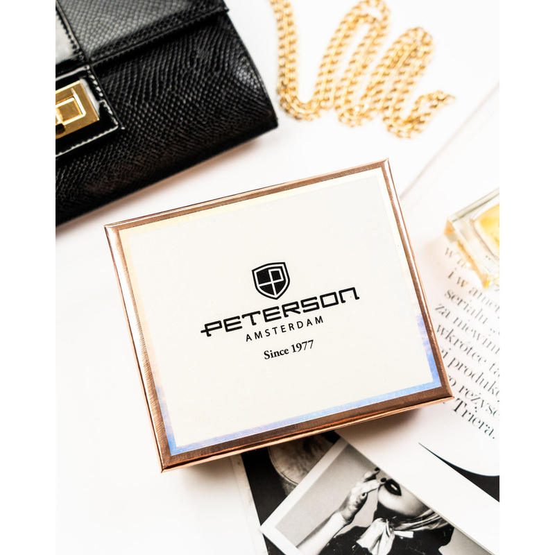 Portfel damski w typie piórnika ze skóry ekologicznej w białym kolorze, wyposażony w system RFID - Peterson