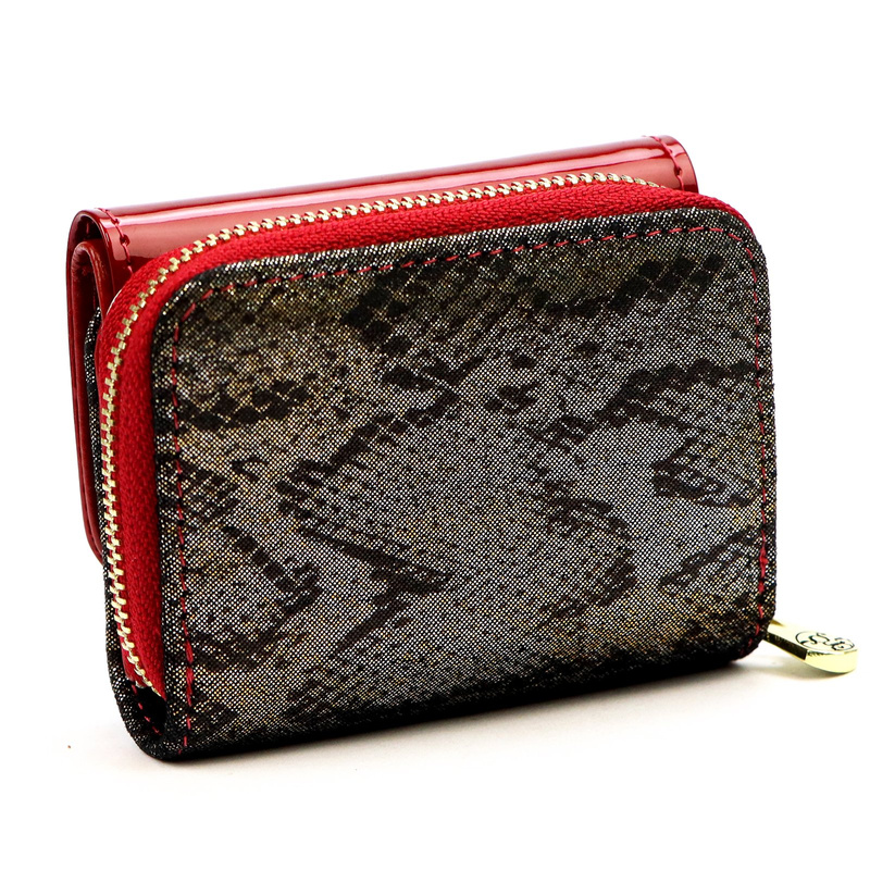 Gregorio damska mała portmonetka skórzany stylowy portfel wzór skóra węża