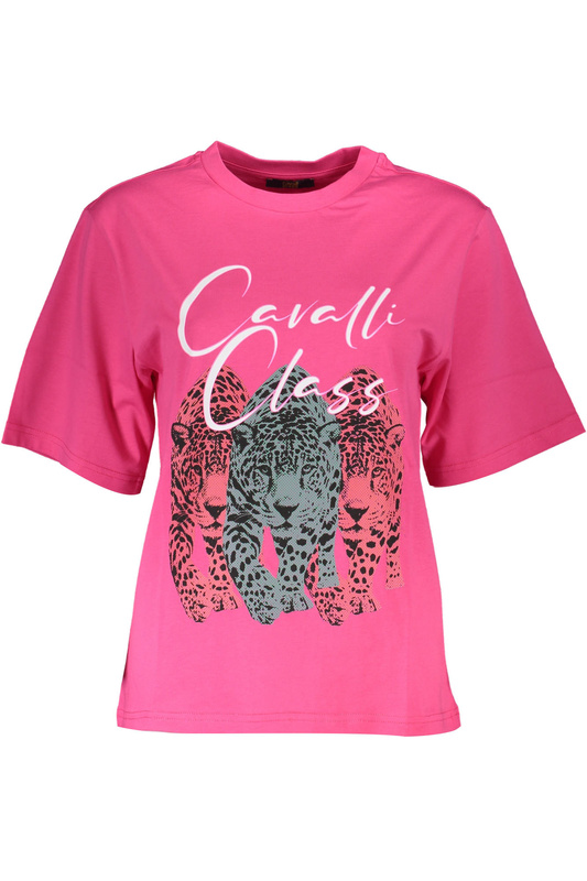 DAMSKI T-SHIRT Z KRÓTKIM RĘKAWEM CAVALLI CLASS RÓŻOWY