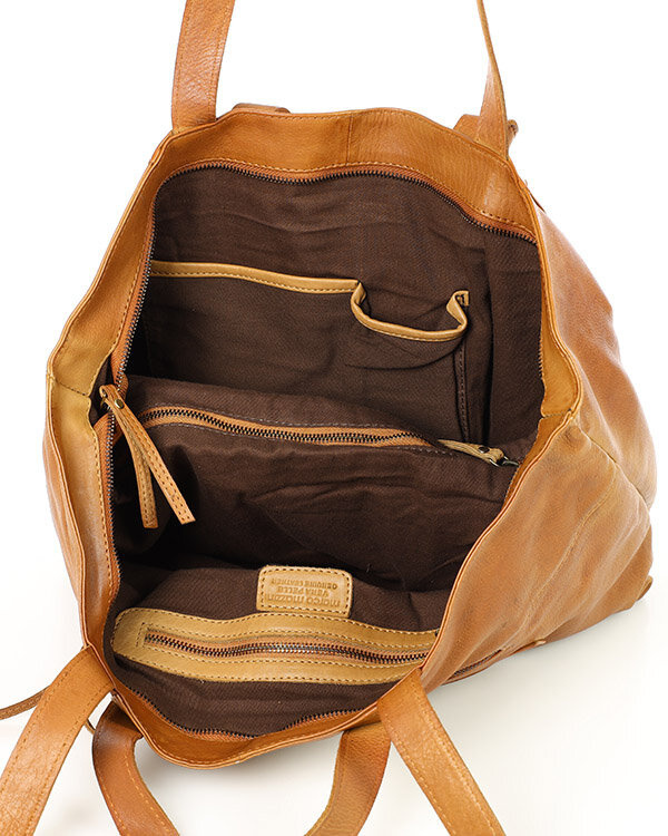 Duża torba shopper skórzana podwójne rączki - MARCO MAZZINI brąz camel