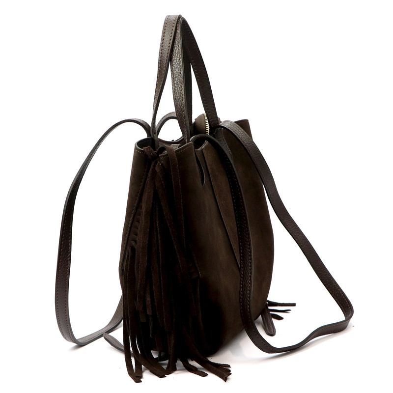 Vera Pelle damska shopperbag zamszowa torebka na ramię z frędzlami